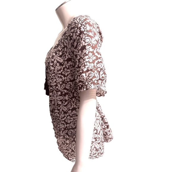 Ann Taylor Loft Large Brown White Silk Cotton Floral Blouse Romantic City Chic - Picture 3 of 12
